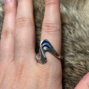 Vintage Italian 800 silver blue enamel wave ring